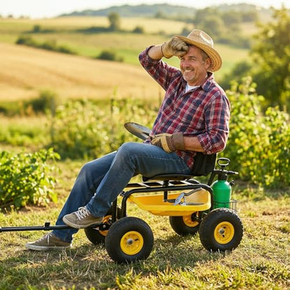 Sekey Rolling Garden Cart with Backrest, 440 lb, 360° Swivel Seat - size: 500LBS