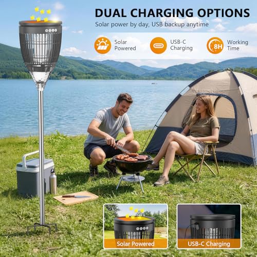 Solar Bug Zapper Outdoor, 4200V Mosquito Zapper with Flame Lights - color: Gray