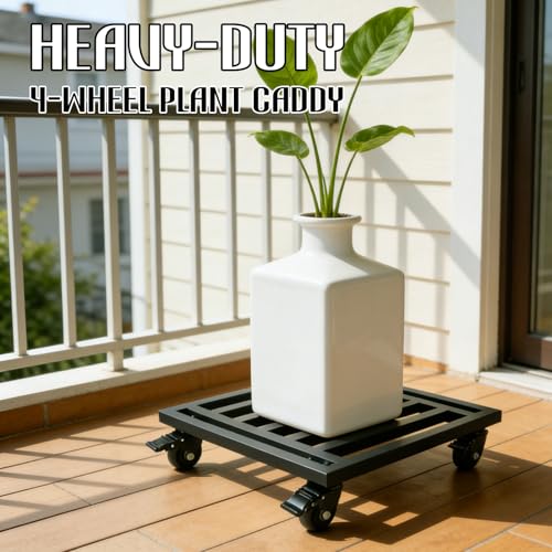 22" Heavy Duty Plant Caddy with Wheels, 600lbs Large Metal Plant Stand on Rollers, Square Plant Dolly with Lockable Caster Wheels, Rust-Proof Planter Trolley for Indoor Outdoor Use - size: Square
