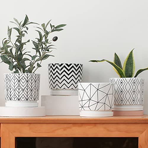 Plant Pots,5.5 Inch White Pots for Indoor Plant with Drainage Hole Set of 4 - color: White