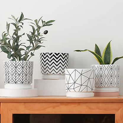 Plant Pots,5.5 Inch White Pots for Indoor Plant with Drainage Hole Set of 4 - color: White
