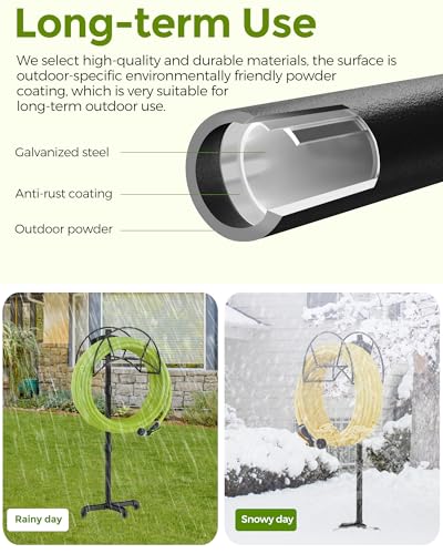 LAND·VOI Freestanding Garden Water Hose Storage Holder Stand for Outside, 160-Ft Hose Heavy Duty Metal Hanger Reel Organizer Outdoor Yard Lawn, Standing Keeper Rack with Ground Stake, Black GHH01B - size: 3 Spikes