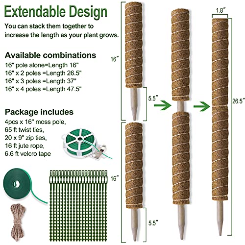 Fabulas Moss Pole Monstera Plant Support, Extended to 48 Inch, 4 Pack 16 in - size: totem pole 16"x4pcs