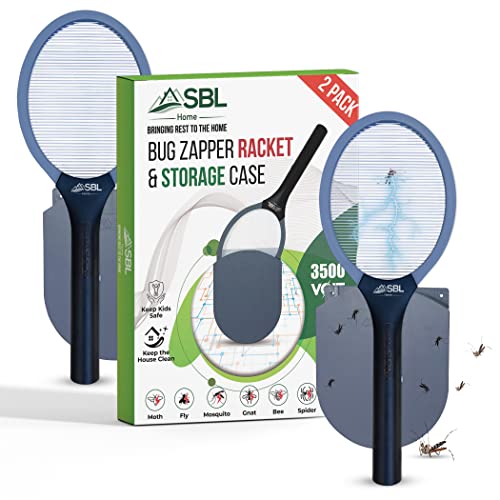 Electric Fly Swatter Racket, Electric Mosquito Swatter, Bug Zapper Racket, Electric Fly Bat with Patented Wall Case, Gray, Black (2 Pack) - style: 2 Pack