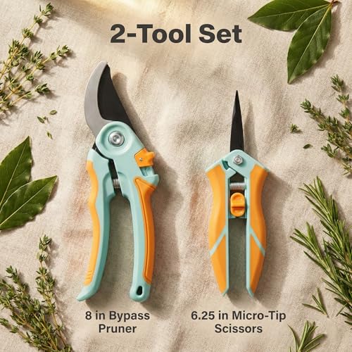 NEXON Pruning Shears 2-Pack, Bypass 8" & 6.25", SK5 Steel Garden Shears - color: Blue