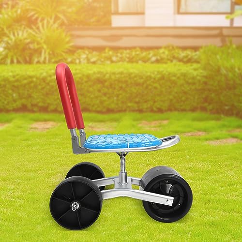 ZHISHUAI- Garden Cart Rolling Seat, 360° Rotating Garden Seat w/Adjustable Height, Outdoor Rolling Work Seat Gardening Helper for Orchard Farmland Picking