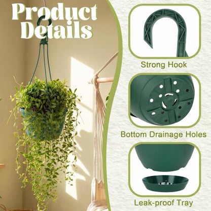 Roshtia 24 Pcs 6.3 Inch Plastic Hanging Pots for Plants Bulk with Hooks - color: Green, size: 6.3 Inch