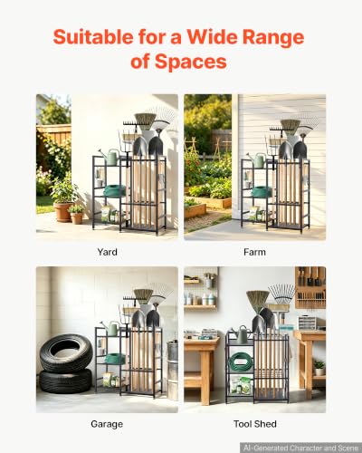 VEVOR Garden Tool Organizer with Guard Rail, 3-Tier Metal Storage Rack