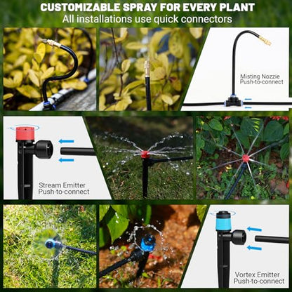 100FT Drip Irrigation Kit with 30 Emitters, 3 Spray Types, Push-Fit System - size: 100FT