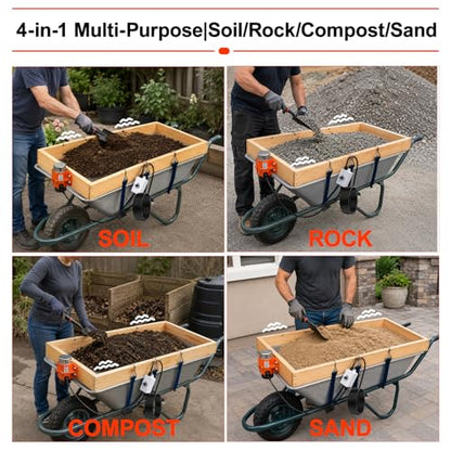 Large Soil Sifter with 40W Adjustable Vibration Motor, 39.3" x 19.6" Automatic Wooden 1/4" Mesh Rocks Dirt Compost Gravel Sifting Screen Gardening Sieve Fits Wheelbarrows,with 3-in-1 Garden Tools Set - size: 39.7" x 19.6"