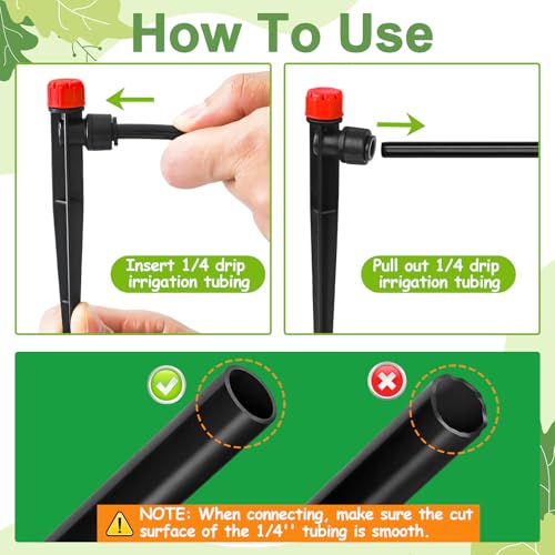 30 Pieces Quick Connect Drip Irrigation Emitters for 1/4" Tubing, Adjustable 360 Degree Water Flow Irrigation Muti Stream Spray Emitter On 5" Stake for Garden Watering System - color: Red Quick Connect Emitter-30P