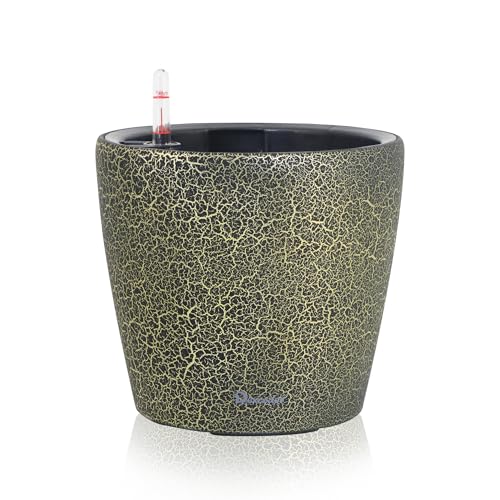 Dexceder 11x10 Self Watering Planter (Black Gold Crackle) - color: Black Gold, size: 11x10