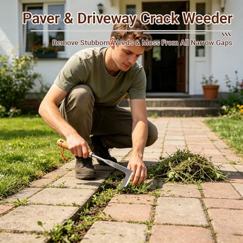 tBesme Crack Weeder Crevice Weeding Tool Patio Weeder L-Shape Patio Knife Lawn Yard Gardening Tool