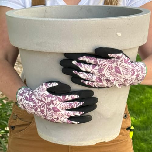 Garden Gloves 6-pack Womens Ladies Lightweight Floral Gloves with Nitrile Grip for Gardening Landscaping Weeding Work Gloves - size: Small