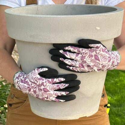 Garden Gloves 6-pack Womens Ladies Lightweight Floral Gloves with Nitrile Grip for Gardening Landscaping Weeding Work Gloves - size: Small