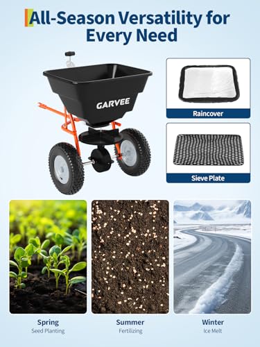 Garvee Tow-Behind Spreader, 85 Lbs Capacity Pull Salt Broadcast Spreader - color: Black Orange