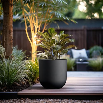 Kante Large Round Capsule Black Concrete Planter 16.5" Dia, Outdoor - color: Black, size: 16.5"Dia x 16.5"H
