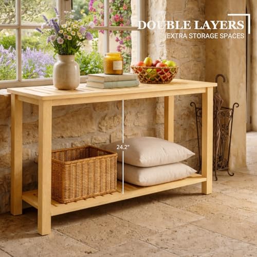48" Narrow Outdoor Console Table, Sofa Buffet Serving Patio Table - color: Natural