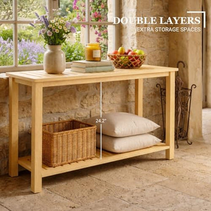 48" Narrow Outdoor Console Table, Sofa Buffet Serving Patio Table - color: Natural