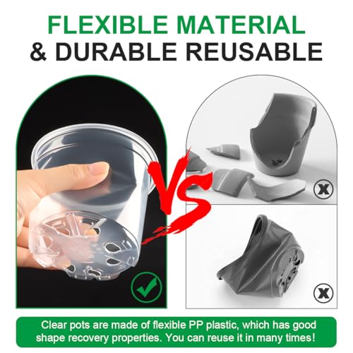 RooTrimmer 100 Pack 4 Inch Clear Plant pots with Drainage Holes, Transparent Nursery Seeding Pots, Flexile Seeds Starter Pots, Seeds Germination (4Inch,100P,Clear) - size: 4 Inch 100P