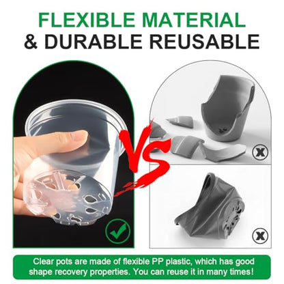 RooTrimmer 100 Pack 4 Inch Clear Plant pots with Drainage Holes, Transparent Nursery Seeding Pots, Flexile Seeds Starter Pots, Seeds Germination (4Inch,100P,Clear) - size: 4 Inch 100P