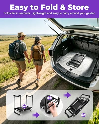 Garden Stool & Kneeler 7-Piece Set with 3 Aluminum Tools, Double-Layer Tote Bag & 2 Side Pouches - Foldable Gardening Bench Kit - Ideal Gifts for Women Mom Seniors (Purple) - color: Purple