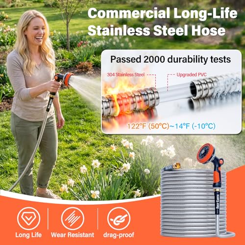 Rosy Earth 50ft Stainless Steel Garden Hose, Heavy Duty Metal Water Hose - size: 50FT