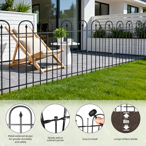 Garden Fence with Gate - 5 Panels, 32 in(H) x 12 ft(L) No Dig Animal Barrier, Arched Decorative Garden Fence Border with Ground Stakes, Rustproof Metal Fencing for Yard Patio Dog Rabbit - size: 5 Panels-12 ft(L) X 32 in(H)