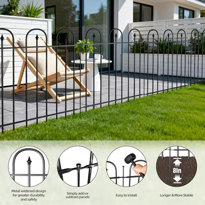 Garden Fence with Gate - 5 Panels, 32 in(H) x 12 ft(L) No Dig Animal Barrier, Arched Decorative Garden Fence Border with Ground Stakes, Rustproof Metal Fencing for Yard Patio Dog Rabbit - size: 5 Panels-12 ft(L) X 32 in(H)