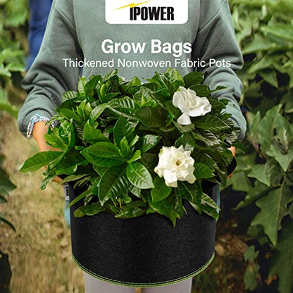 iPower 7-Gallon 10-Pack Grow Bag Thickened Nonwoven Fabric Pots Heavy Duty Aeration Container with Strap Handles for Garden and Planting Vegetable Flowers, Black with Green Stitch Sewing - color: Green, size: 7 Gallon