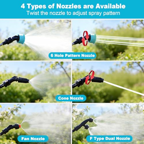 SideKing Electric Sprayer Wand, 3 Adjustable Pressures Battery Powered Garden Sprayer Wand with 31" Telescopic Wand, 16.4FT Hose, 4 Nozzles, Portable Water Sprayer for Lawn, Weed, Yard Care