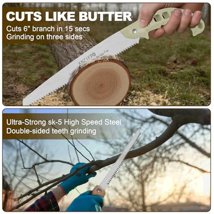 2-Pack Pruning Saw Set - 9.45" Heavy Duty Curved Blade & 9" Compact Hand Saw | SK5 Steel Blades for Tree Trimming, Wood Cutting, Camping & Gardening | Ergonomic Grip, Non-Slip
