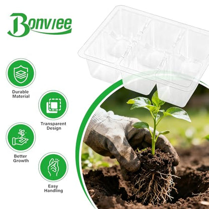Bonviee 10-Pack Seed Starter Trays, 6-Cell Insert Trays, Clear - color: Clear, size: 10 Packs (60 XL Cells)