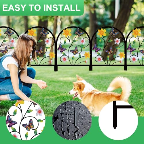 4 Pack Butterfly Decorative Garden Fence Metal Butterfly Flower Design Metal Arch Garden Fence Border for Yard Patio Flower Bed Lawn Outdoor Landscape Decoration Animal Barrier Fence for Garden - style: Butterfly