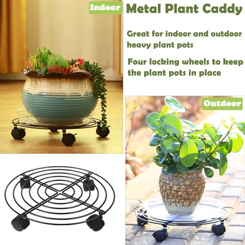 8 Packs Large Metal Plant Caddy with Wheels 13" and 11.8" Heavy-Duty Wrought Iron Rolling Plant Stands with Casters Plant Dolly Plant Roller Base Indoor and Outdoor Plant Pot Movers Planter Rollers - color: Black