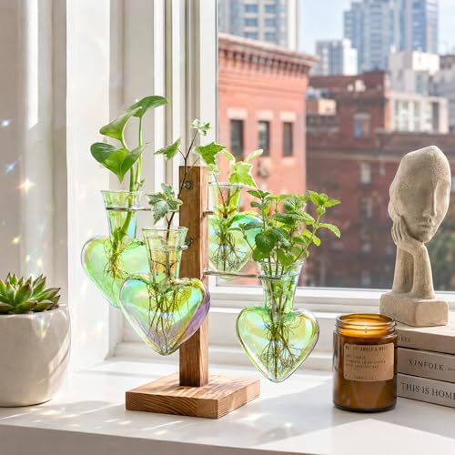 Nacome Plant Terrarium Propagation Stations: Green Vase with Wooden Stand - color: Green