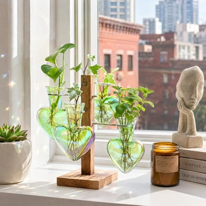 Nacome Plant Terrarium Propagation Stations: Green Vase with Wooden Stand - color: Green
