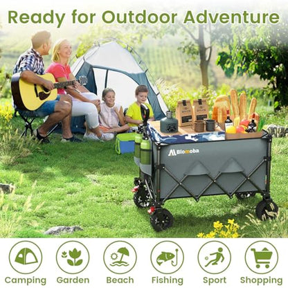 Blomoba Collapsible Wagon Cart, 150L Foldable Wagon with Wide Wheels, Grey - color: Gray, size: Large Without Tailgate