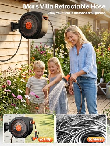 Mars Villa Retractable Garden Water Hose Reel for Outside, 1/2 IN x 100 FT - size: 1/2" 100FT