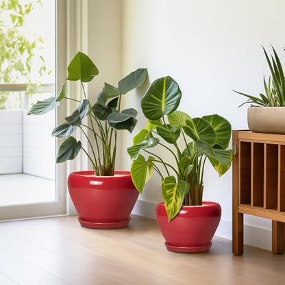 Ceramic Plant Pots, 10+8+6 Inch Ceramic Planters, Bright Red - color: Bright Red
