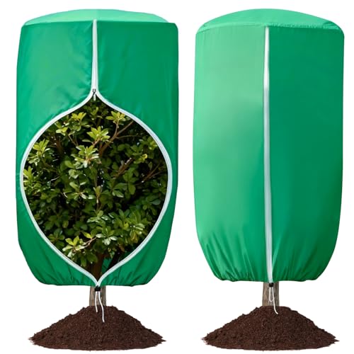 2 Pcs 47"×71" Large Rounded Top Winter Plant Freeze Protection Covers with Zipper & Drawstring, Non-Woven Frost Cloth Plant Freeze Protection,Frost Blankets for Outdoor Shrub Bush Fruit Tree