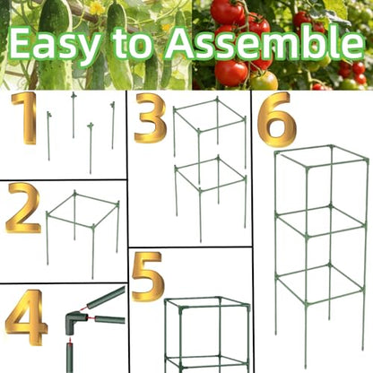 3 Pack Square Tomato Cages for Garden, 48 Inch Tall Heavy Duty Metal Tomato Plant Support Trellis, Adjustable Large Tomato Stakes for Outdoor Pots Climbing Plants, Vegetables, Cucumber - size: 48Inch