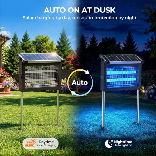 Solar Bug Zapper Outdoor, 4500V Mosquito Zapper with Water Wave Projector