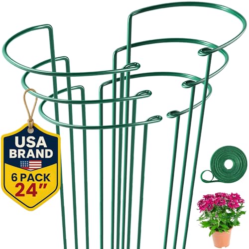 K-Brands Tall Plant Support Stakes – 10"W x 24"H Half Round Peony Cages and Supports for Indoor and Outdoor Plants – Plant Cage Ring Support for Flower - Peony, Tomato, Hydrangea, Rose Bush (6 Pack) - size: 6 Pack - 10'' Wide x 24'' High