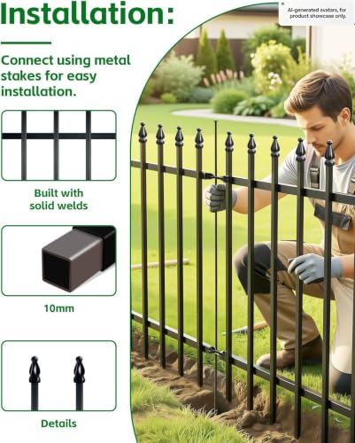 ARIFARO 5 Panel Metal Garden Fence 32" H x 24" W, Decorative Garden Fence - size: 32" high x 24" Wide