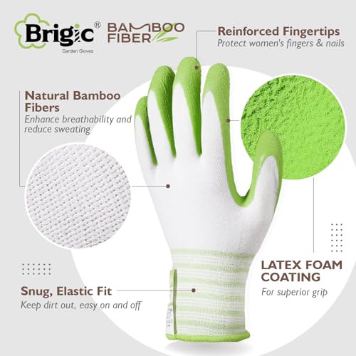 Gardening Gloves, Bamboo Fiber, Touch, Breathable, Rubber Coated, Green & Purple, S to XL - size: Large