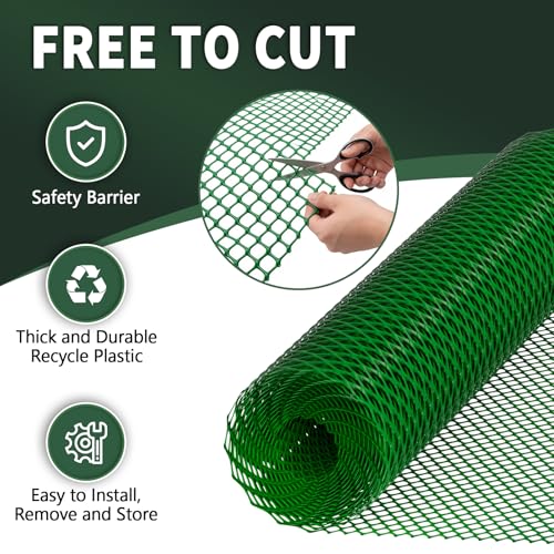Plastic Chicken Wire Mesh Fence with Metal Stakes, 39.4in x 82ft - color: Green Diamond Grid