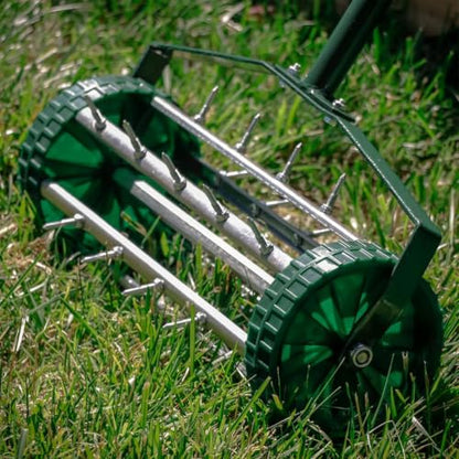 Rolling Lawn Aerator, 57" Manual Push Spike Aerator with 1.4" Rolling Spikes, Heavy Duty Lawn Aeration Tool, Galvanized Steel Soil Aerator for Garden Yard Grass, Lawn Care and Landscaping