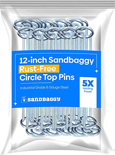 Sandbaggy 12 Inch Rust-Free Circle Top Pins | Industrial Grade 8 Gauge Galvanized Steel | Great for Hard & Rocky Soil | Holds 5X Better | Landscape Staples SOD Garden Stakes Weed Mats, Tarp (1500 Pcs) - size: Galvanized 12-Inch - 1500 Pcs
