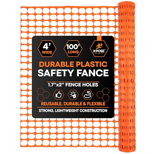 Xpose Safety Plastic Mesh Safety Fence – Heavy Duty Orange Temporary Garden Fence & Snow Fence, 4' x 100' Reusable Barrier Netting for Animal Control, Deer, Dogs, Construction - color: Orange - 105 Gsm, size: 4' X 100'